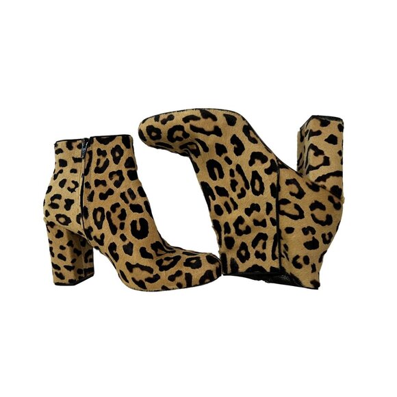 Saint Laurent Leopard Print Calf Hair Ankle Boots in Natural - Picture 1 of 6